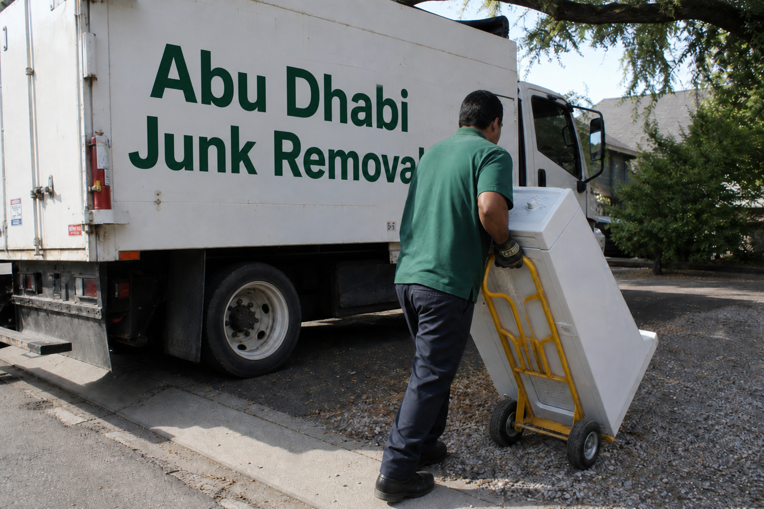 Worker moving a washing machine