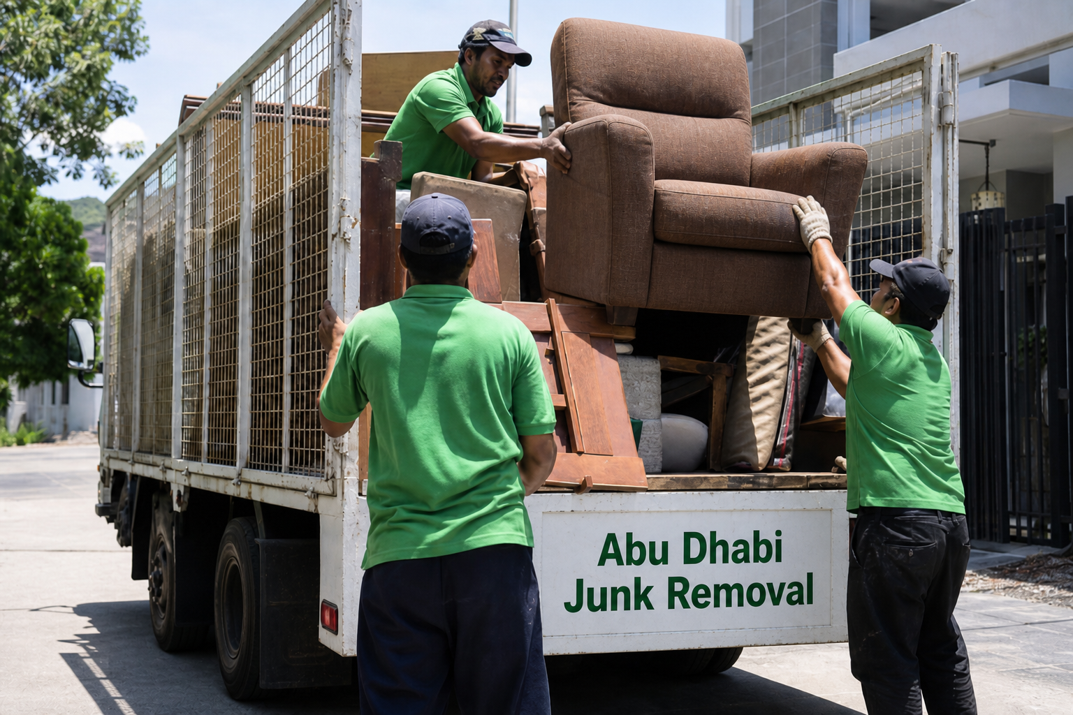 Workers loading junk into a truck