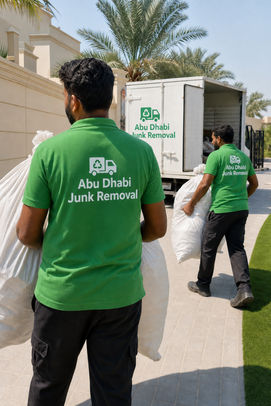 Junk removal crew collecting household items