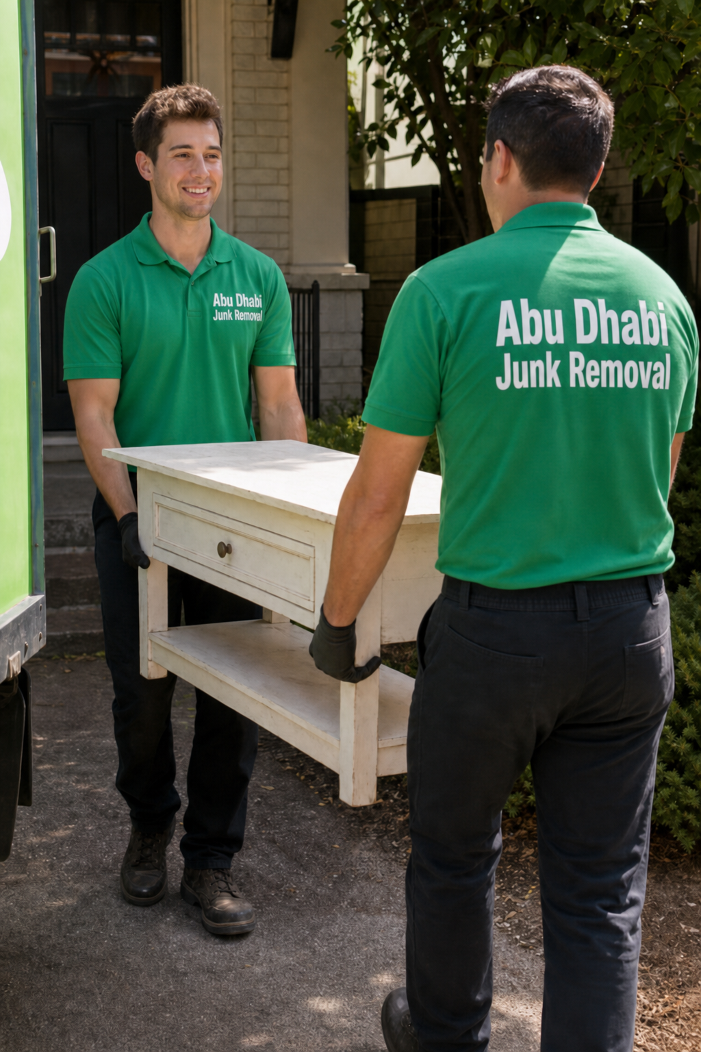 Workers moving furniture during a cleanout