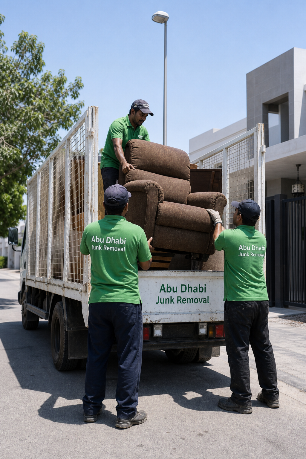 Junk removal workers loading a truck