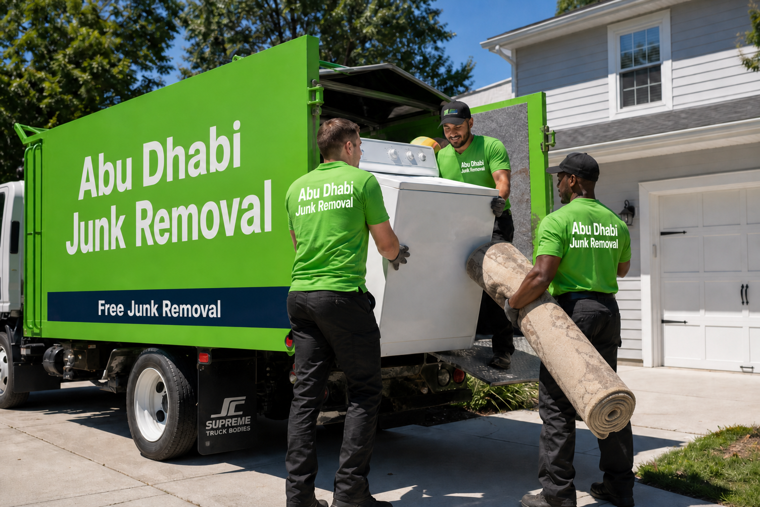Team loading junk into an Abu Dhabi Junk Removal truck