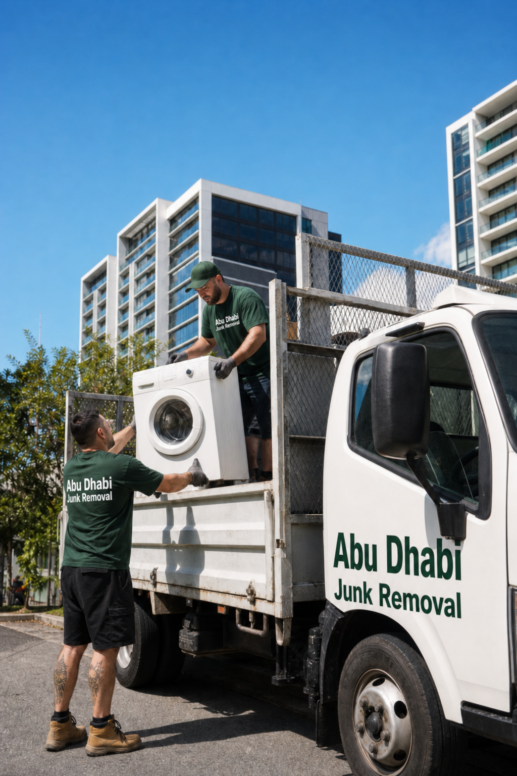 Junk removal team loading a truck